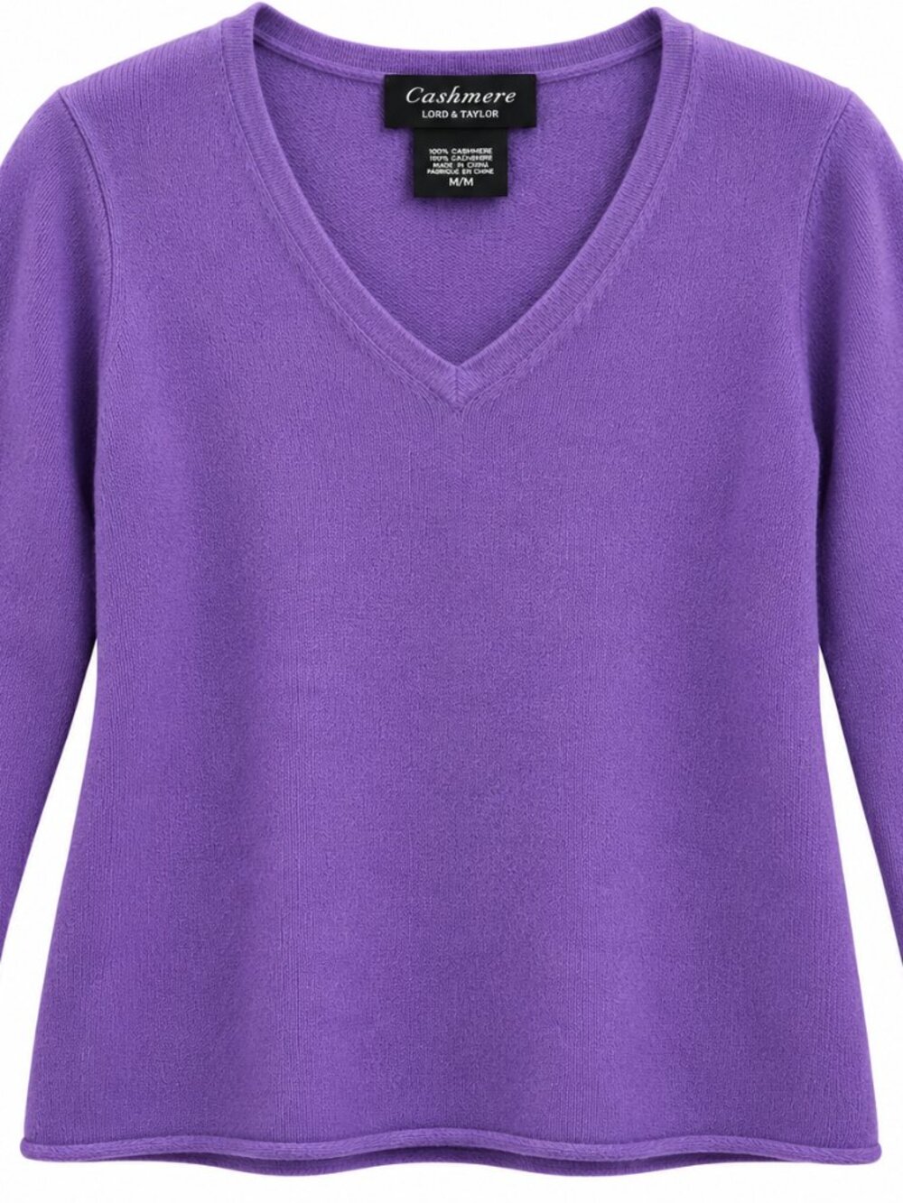 Lord & Taylor 100% Cashmere V-Neck Sweater Lilac,  size M